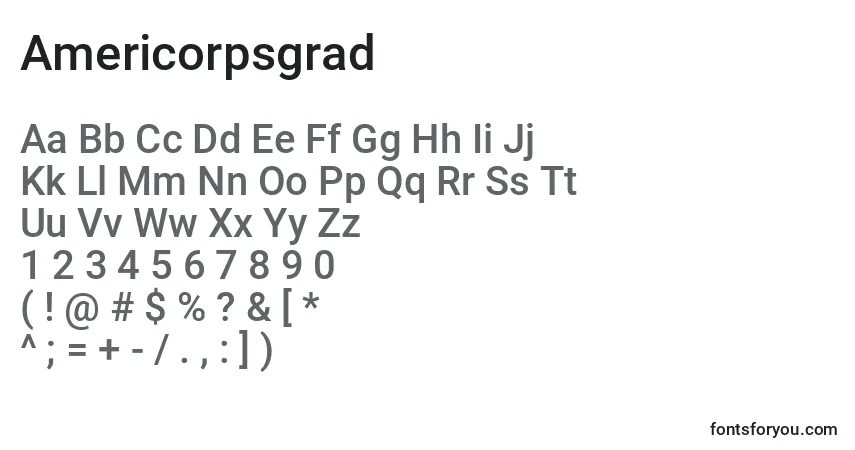 Шрифт Americorpsgrad – алфавит, цифры, специальные символы