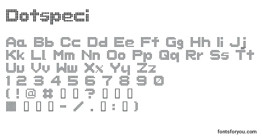 Fuente Dotspeci - alfabeto, números, caracteres especiales
