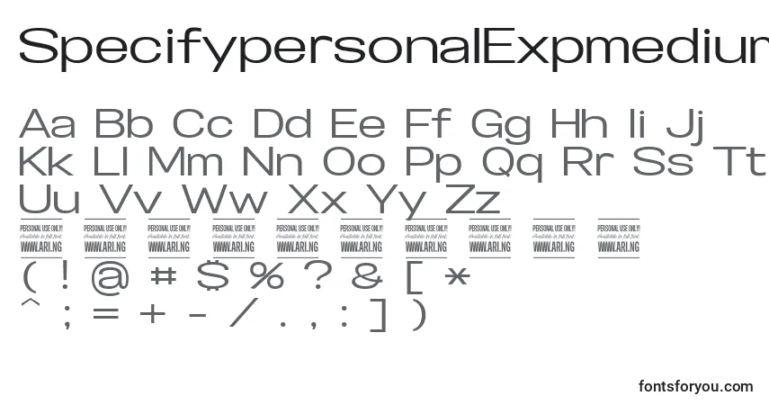 Czcionka SpecifypersonalExpmedium – alfabet, cyfry, specjalne znaki