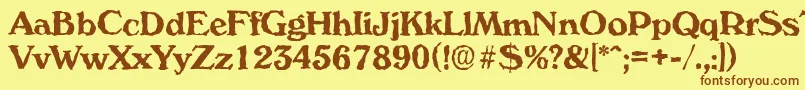 フォントVeronarandomBold – 茶色の文字が黄色の背景にあります。