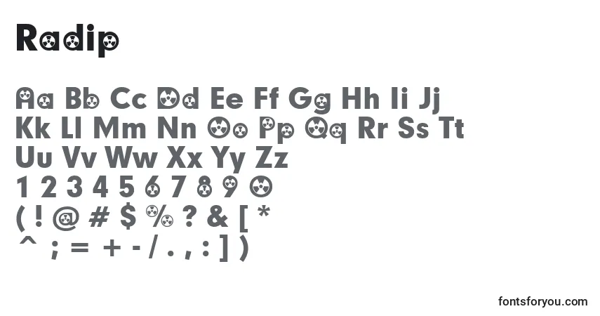 Schriftart Radip – Alphabet, Zahlen, spezielle Symbole