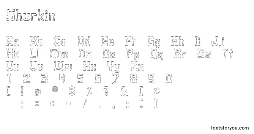 Shurkinフォント–アルファベット、数字、特殊文字
