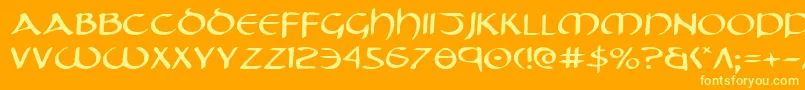 TristramExpanded-Schriftart – Gelbe Schriften auf orangefarbenem Hintergrund