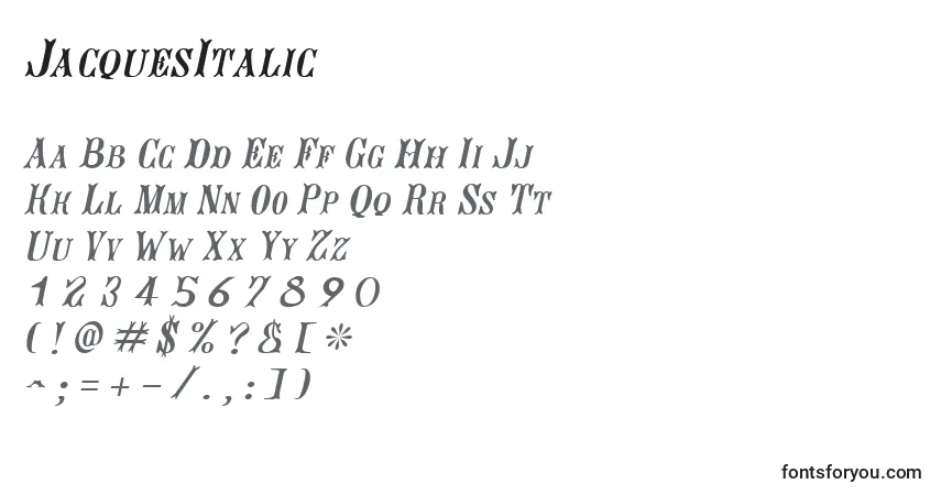 A fonte JacquesItalic – alfabeto, números, caracteres especiais