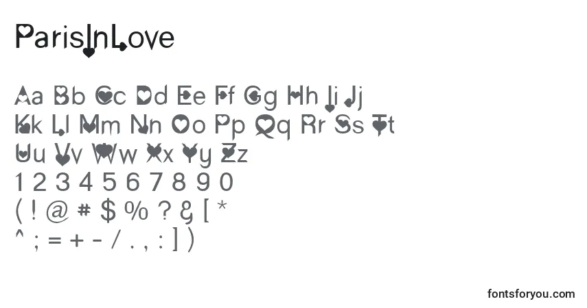 Шрифт ParisInLove – алфавит, цифры, специальные символы