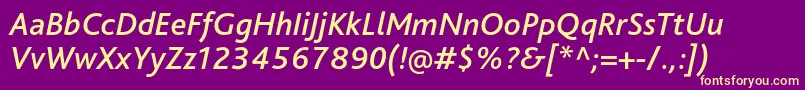 Czcionka BlissproMediumitalic – żółte czcionki na fioletowym tle