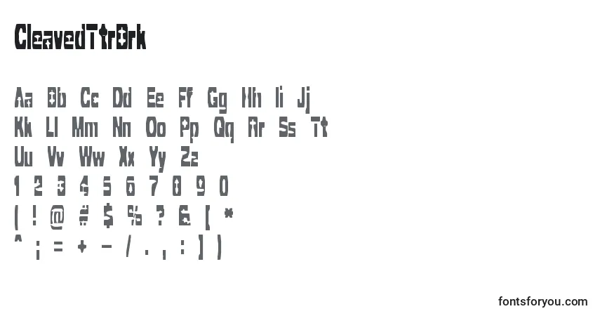 A fonte CleavedTtrBrk – alfabeto, números, caracteres especiais