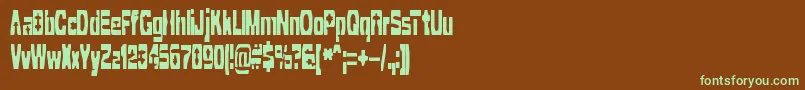 フォントCleavedTtrBrk – 緑色の文字が茶色の背景にあります。
