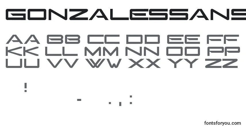 Czcionka Gonzalessans – alfabet, cyfry, specjalne znaki