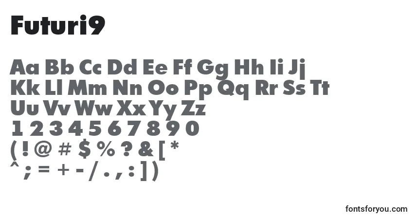 Czcionka Futuri9 – alfabet, cyfry, specjalne znaki
