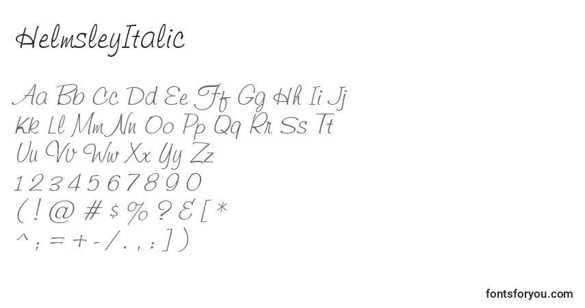 Шрифт HelmsleyItalic – алфавит, цифры, специальные символы