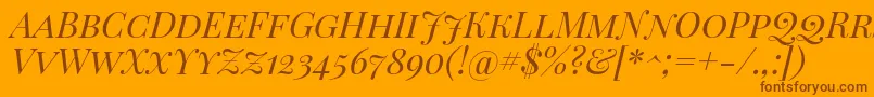 Playfairdisplaysc Italic-Schriftart – Braune Schriften auf orangefarbenem Hintergrund