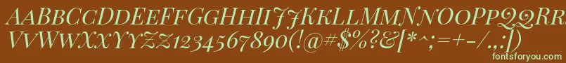 フォントPlayfairdisplaysc Italic – 緑色の文字が茶色の背景にあります。