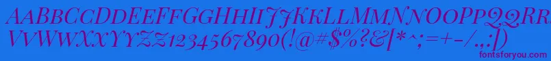 Fonte Playfairdisplaysc Italic – fontes roxas em um fundo azul