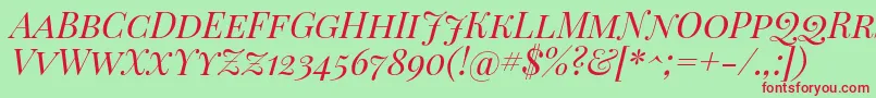 Playfairdisplaysc Italic-Schriftart – Rote Schriften auf grünem Hintergrund