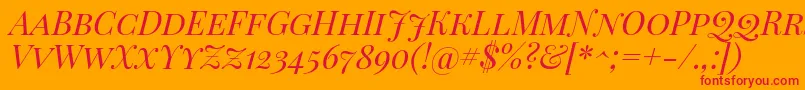 Playfairdisplaysc Italic-fontti – punaiset fontit oranssilla taustalla