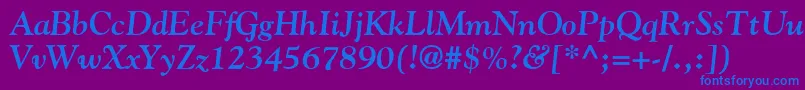 GoudyBoldItalic-Schriftart – Blaue Schriften auf violettem Hintergrund