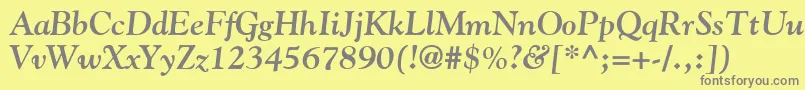 GoudyBoldItalic-fontti – harmaat kirjasimet keltaisella taustalla