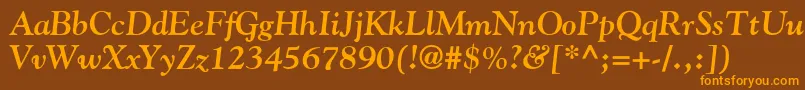 フォントGoudyBoldItalic – オレンジ色の文字が茶色の背景にあります。