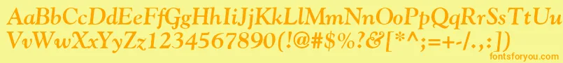 フォントGoudyBoldItalic – オレンジの文字が黄色の背景にあります。