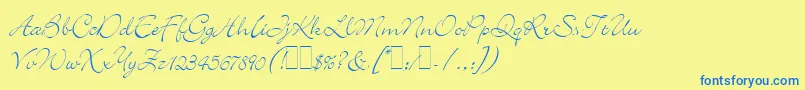 BickleyScriptLetPlain.1.0 Font – Blue Fonts on Yellow Background