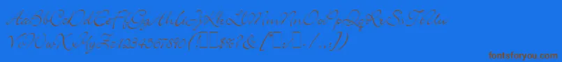 フォントBickleyScriptLetPlain.1.0 – 茶色の文字が青い背景にあります。