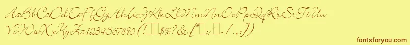 Fonte BickleyScriptLetPlain.1.0 – fontes marrons em um fundo amarelo