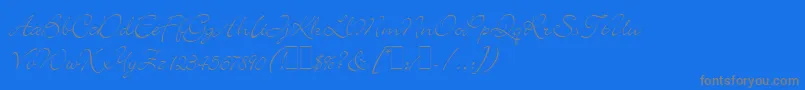 フォントBickleyScriptLetPlain.1.0 – 青い背景に灰色の文字