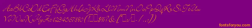 BickleyScriptLetPlain.1.0-Schriftart – Orangefarbene Schriften auf violettem Hintergrund