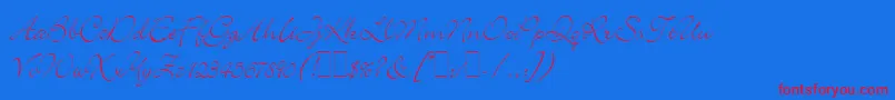 BickleyScriptLetPlain.1.0-Schriftart – Rote Schriften auf blauem Hintergrund