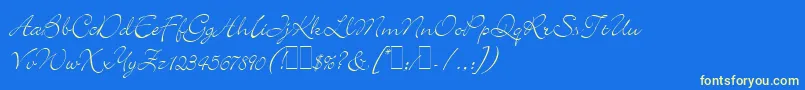 BickleyScriptLetPlain.1.0-Schriftart – Gelbe Schriften auf blauem Hintergrund