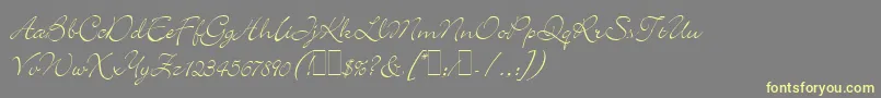 Weitere Informationen zur BickleyScriptLetPlain.1.0-Schriftart BickleyScriptLetPlain.1.0-Schriftart – Gelbe Schriften auf grauem Hintergrund