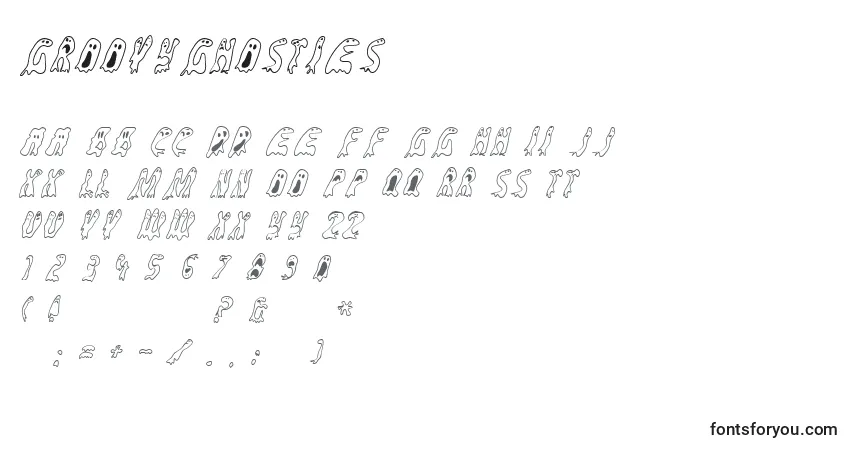 Schriftart Groovyghosties – Alphabet, Zahlen, spezielle Symbole