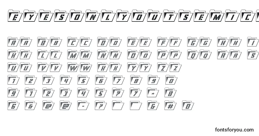 Czcionka Eyesonlyoutsemicondital – alfabet, cyfry, specjalne znaki
