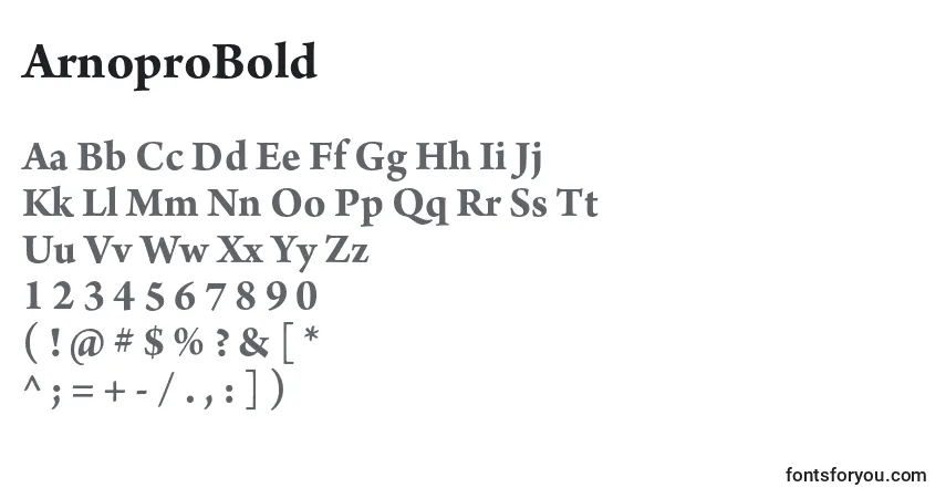A fonte ArnoproBold – alfabeto, números, caracteres especiais