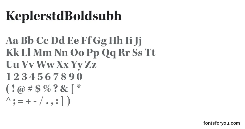 A fonte KeplerstdBoldsubh – alfabeto, números, caracteres especiais