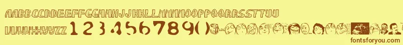 フォントSonicchaos – 茶色の文字が黄色の背景にあります。