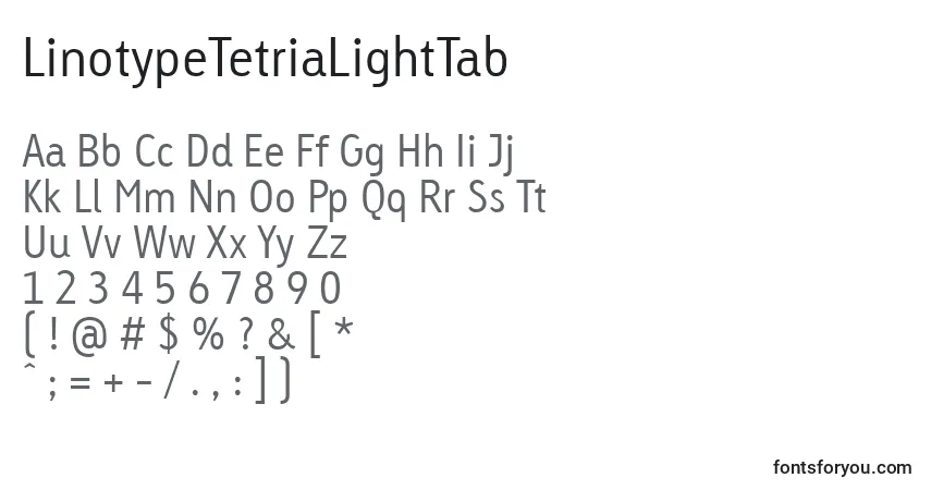 LinotypeTetriaLightTab Font – alphabet, numbers, special characters