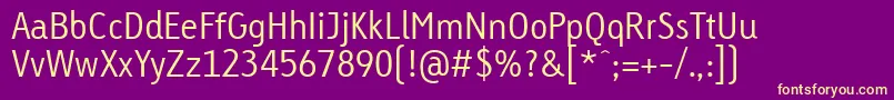 Fonte LinotypeTetriaLightTab – fontes amarelas em um fundo roxo