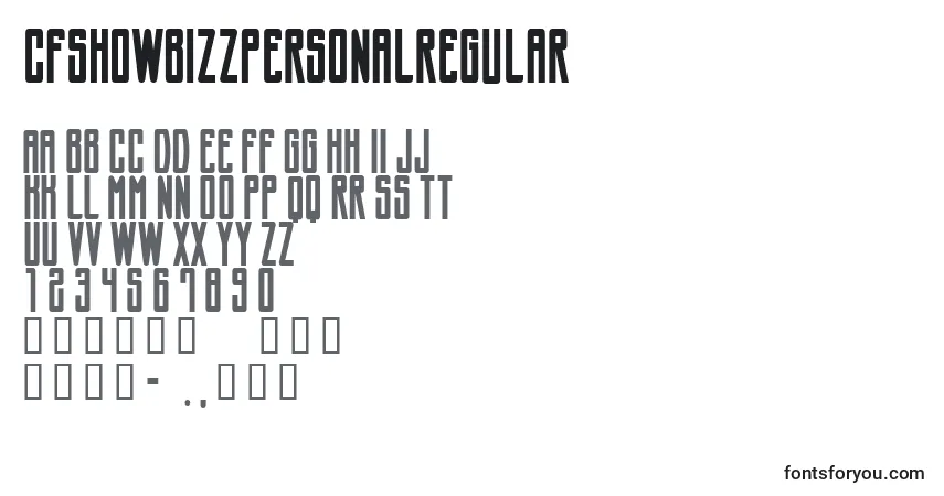 Czcionka CfshowbizzpersonalRegular – alfabet, cyfry, specjalne znaki