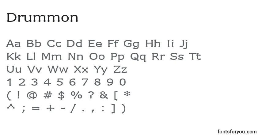 Schriftart Drummon – Alphabet, Zahlen, spezielle Symbole