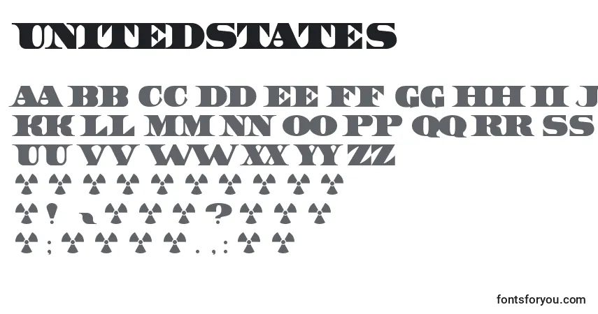 Czcionka Unitedstates – alfabet, cyfry, specjalne znaki