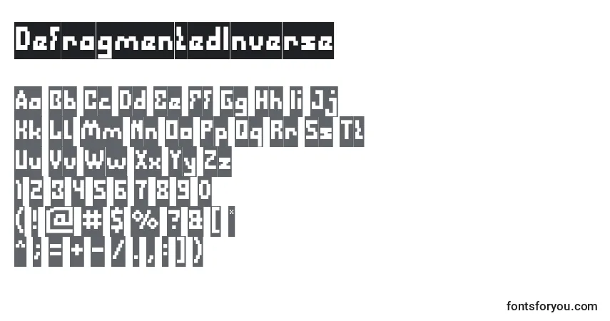 Czcionka DefragmentedInverse – alfabet, cyfry, specjalne znaki