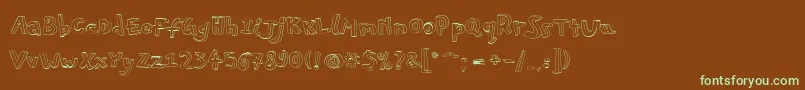 フォントPfplayskoolpro3Doutline – 緑色の文字が茶色の背景にあります。