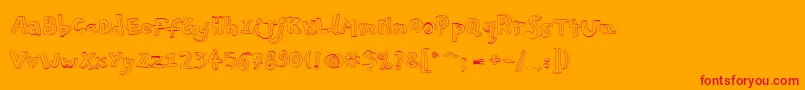 Pfplayskoolpro3Doutline-Schriftart – Rote Schriften auf orangefarbenem Hintergrund