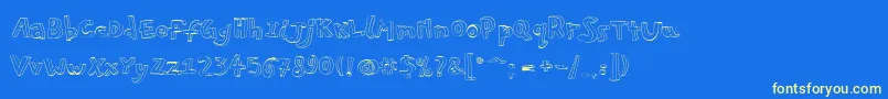 Pfplayskoolpro3Doutline-Schriftart – Gelbe Schriften auf blauem Hintergrund