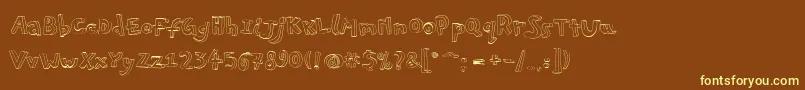 フォントPfplayskoolpro3Doutline – 黄色のフォント、茶色の背景
