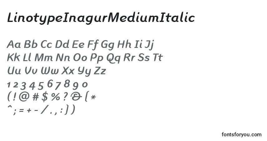 Шрифт LinotypeInagurMediumItalic – алфавит, цифры, специальные символы