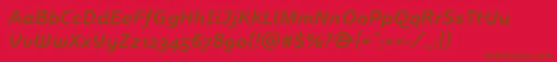 LinotypeInagurMediumItalic-Schriftart – Braune Schriften auf rotem Hintergrund