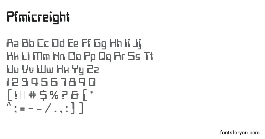 A fonte Pfmicreight – alfabeto, números, caracteres especiais
